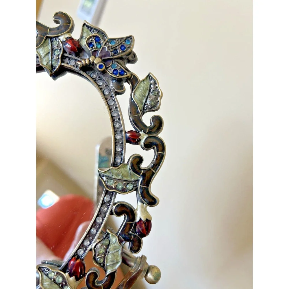 Swivel Enamel Mirror w/Rhinestomes of Flowers & Butterflies-Table Top